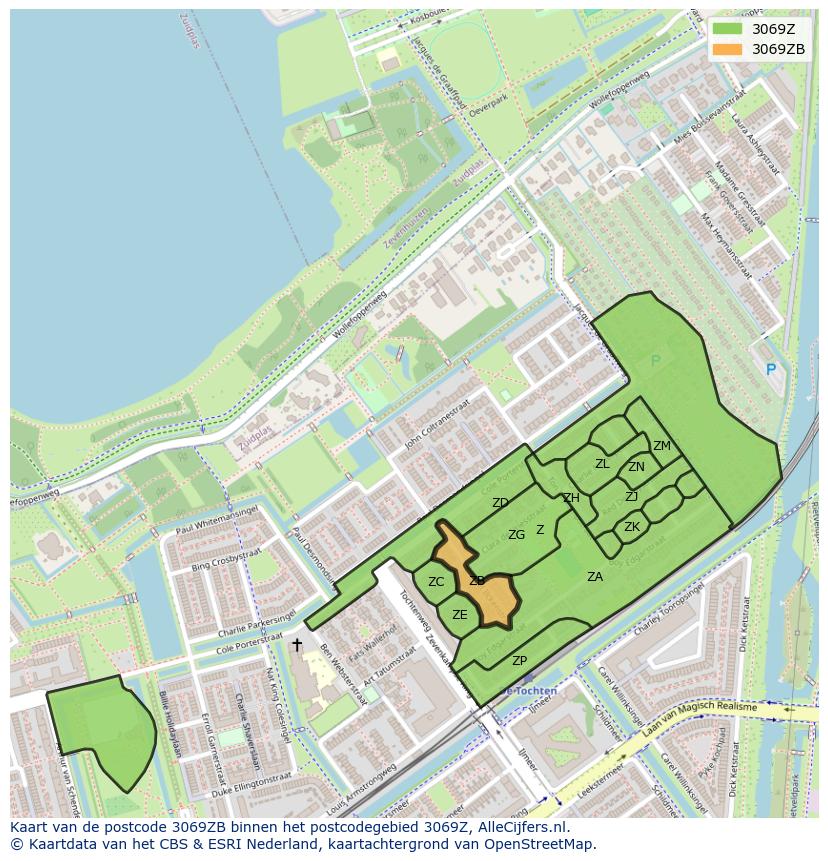 Afbeelding van het postcodegebied 3069 ZB op de kaart.