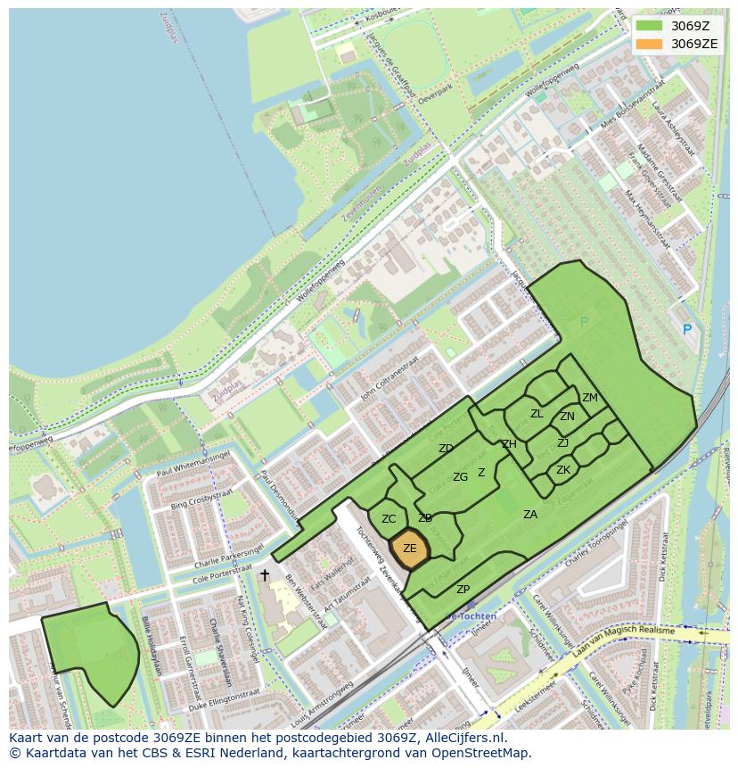 Afbeelding van het postcodegebied 3069 ZE op de kaart.
