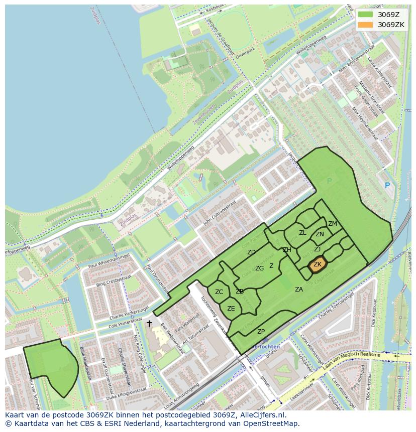 Afbeelding van het postcodegebied 3069 ZK op de kaart.