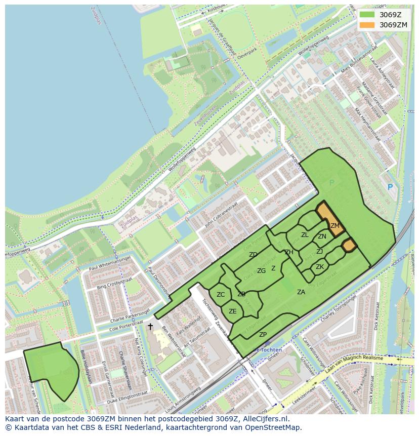 Afbeelding van het postcodegebied 3069 ZM op de kaart.