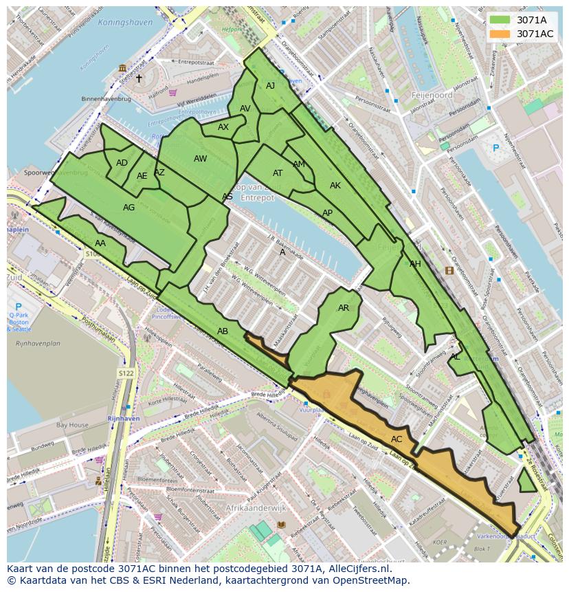 Afbeelding van het postcodegebied 3071 AC op de kaart.