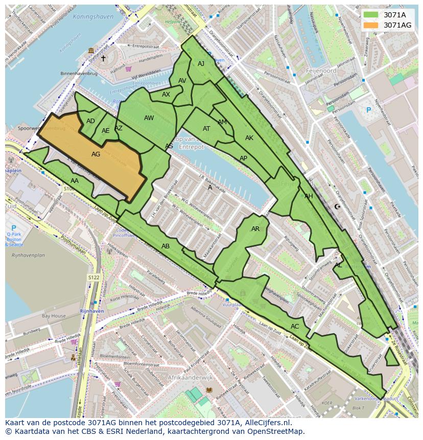 Afbeelding van het postcodegebied 3071 AG op de kaart.