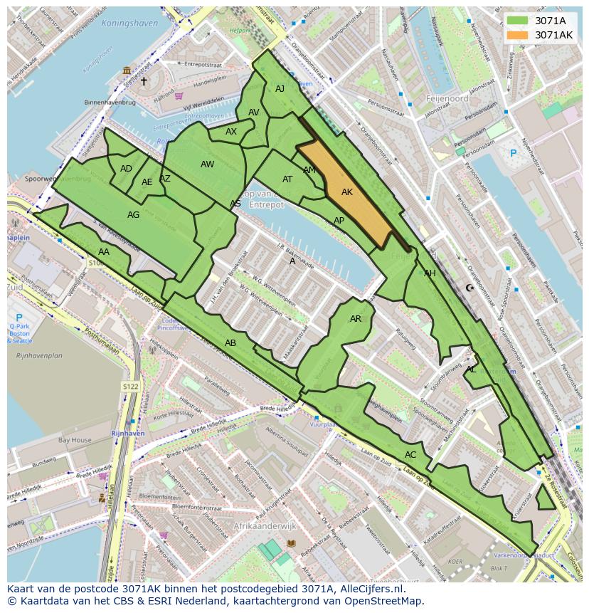 Afbeelding van het postcodegebied 3071 AK op de kaart.