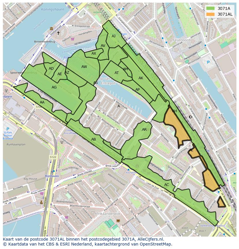 Afbeelding van het postcodegebied 3071 AL op de kaart.