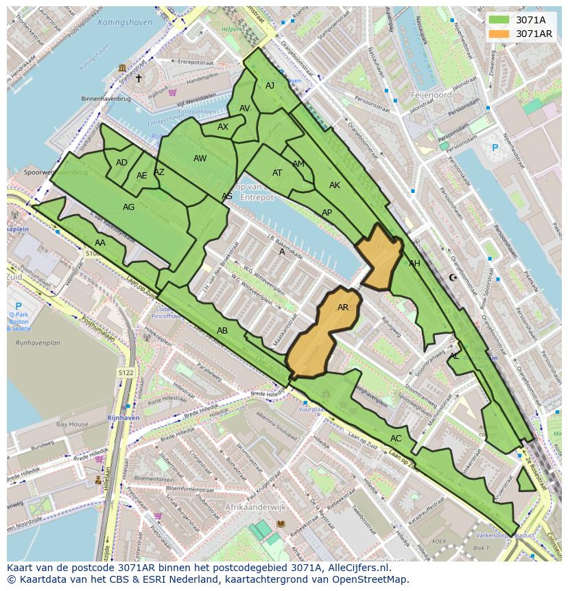 Afbeelding van het postcodegebied 3071 AR op de kaart.
