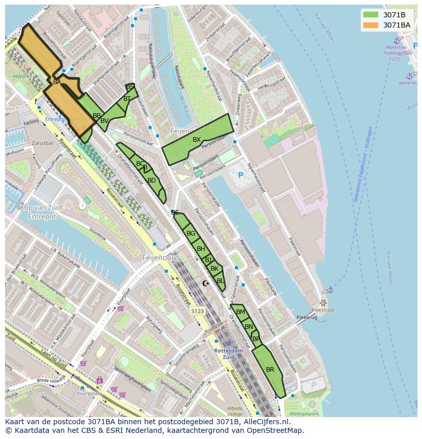 Afbeelding van het postcodegebied 3071 BA op de kaart.