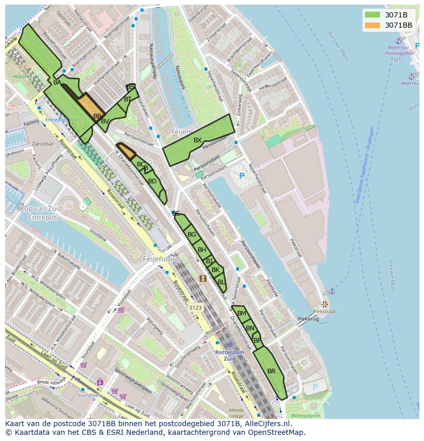 Afbeelding van het postcodegebied 3071 BB op de kaart.