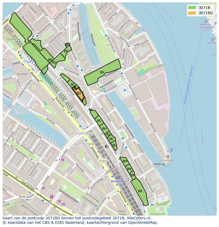 Afbeelding van het postcodegebied 3071 BD op de kaart.