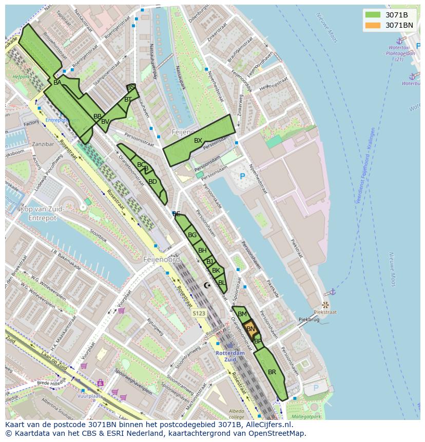 Afbeelding van het postcodegebied 3071 BN op de kaart.