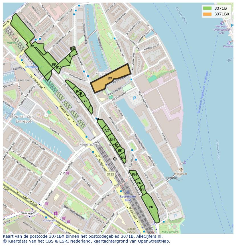 Afbeelding van het postcodegebied 3071 BX op de kaart.