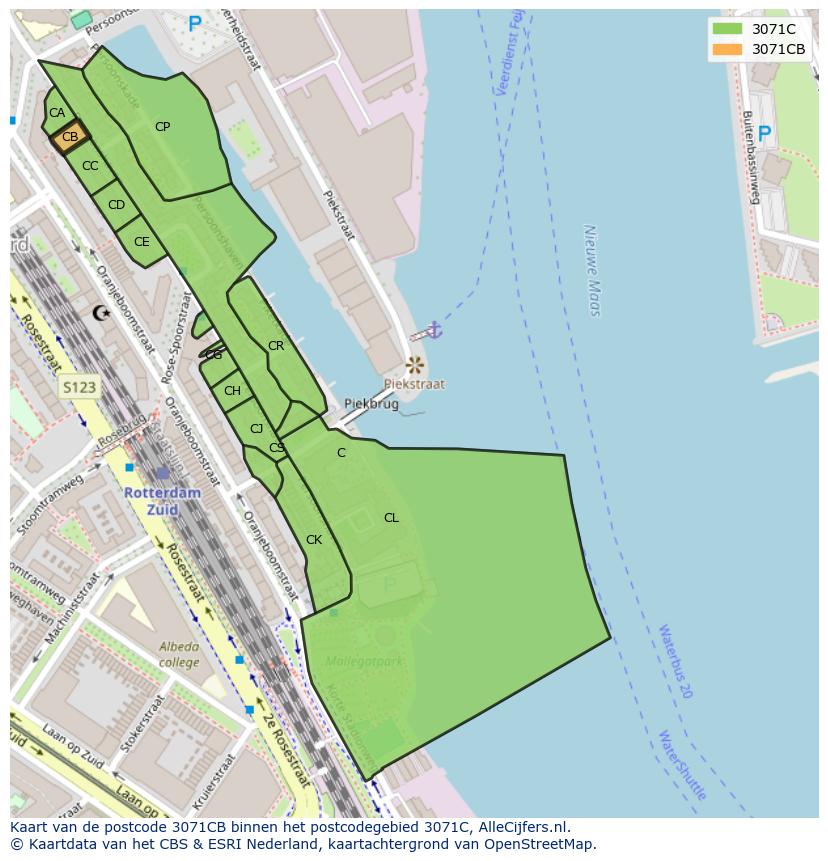 Afbeelding van het postcodegebied 3071 CB op de kaart.