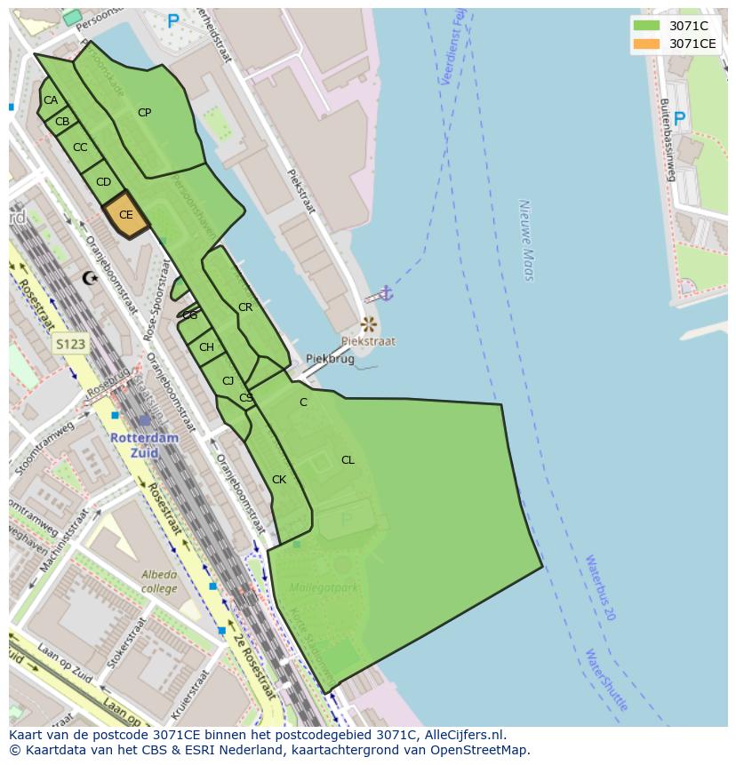 Afbeelding van het postcodegebied 3071 CE op de kaart.