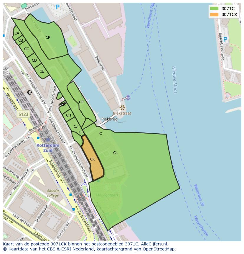 Afbeelding van het postcodegebied 3071 CK op de kaart.