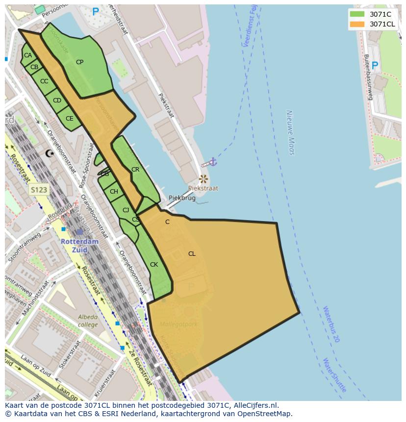 Afbeelding van het postcodegebied 3071 CL op de kaart.