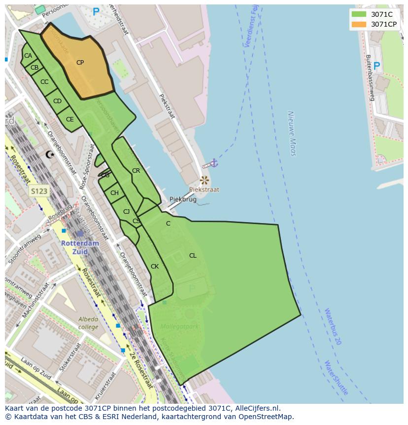 Afbeelding van het postcodegebied 3071 CP op de kaart.