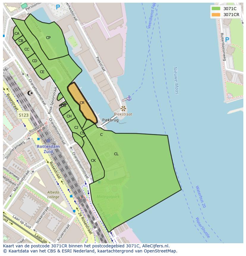 Afbeelding van het postcodegebied 3071 CR op de kaart.