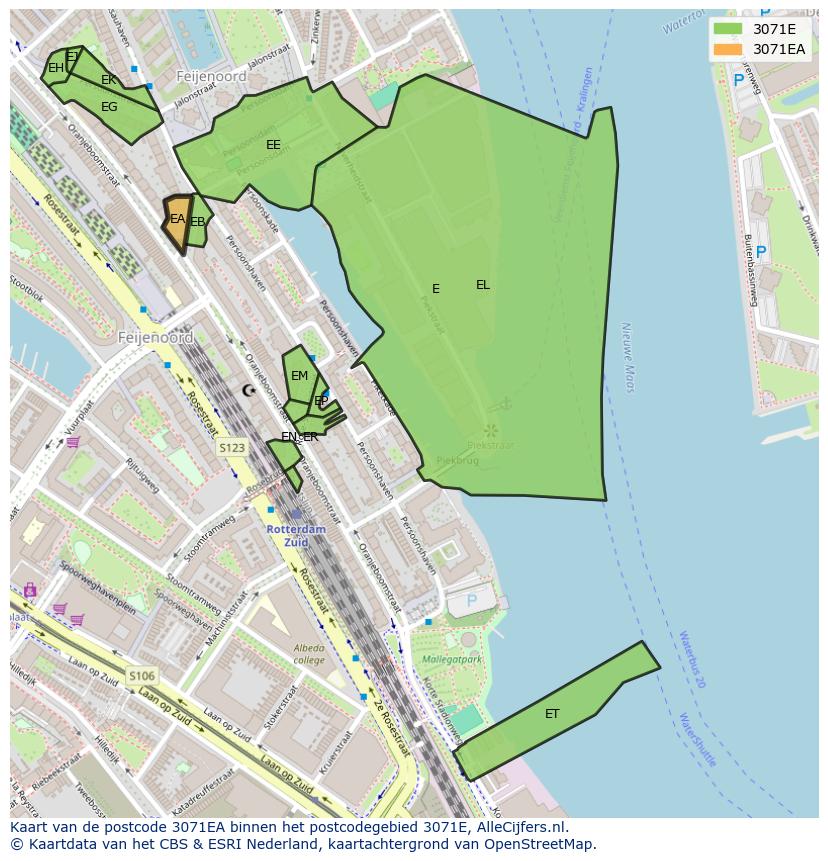 Afbeelding van het postcodegebied 3071 EA op de kaart.