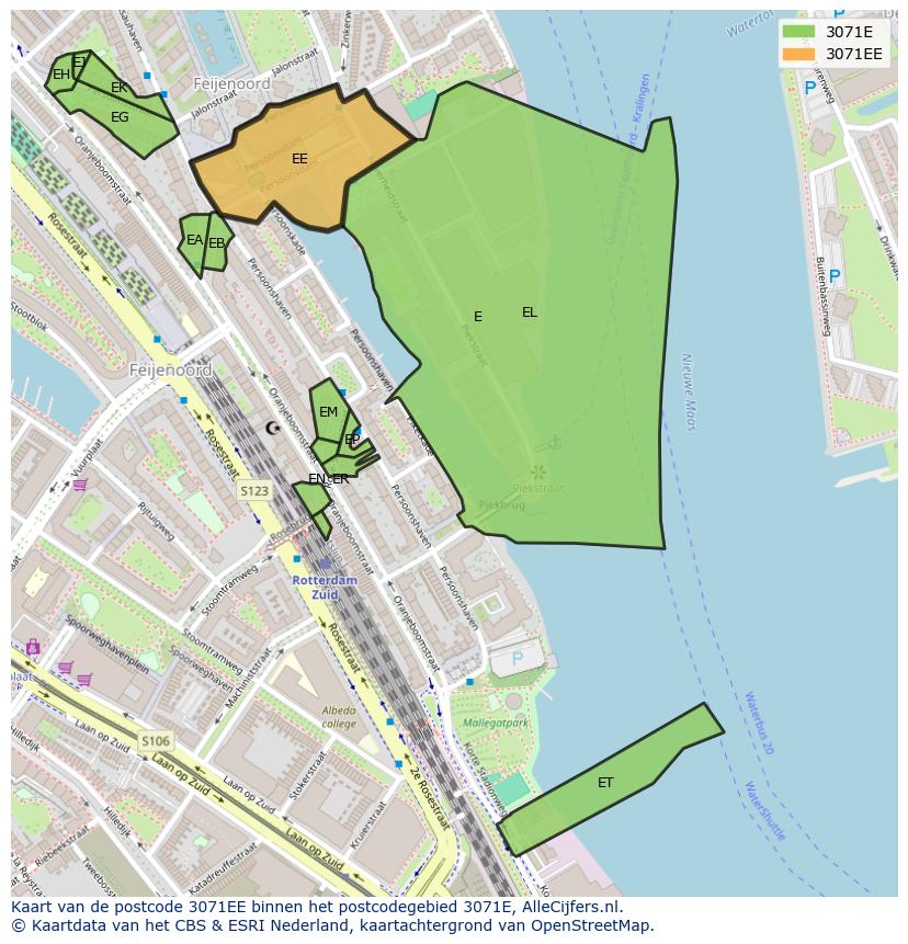 Afbeelding van het postcodegebied 3071 EE op de kaart.