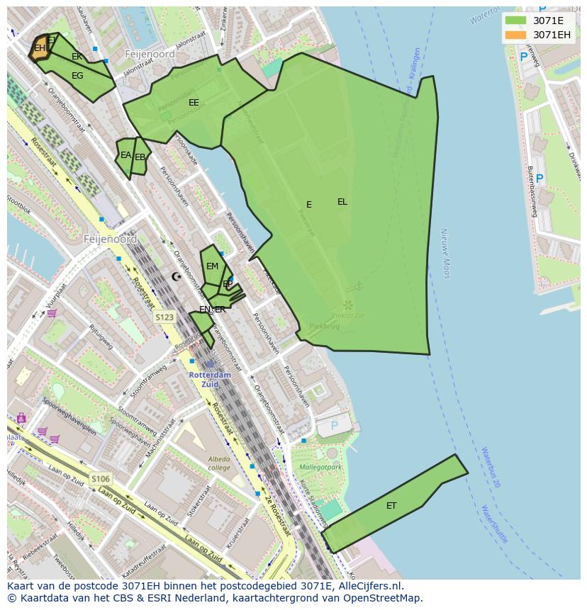 Afbeelding van het postcodegebied 3071 EH op de kaart.