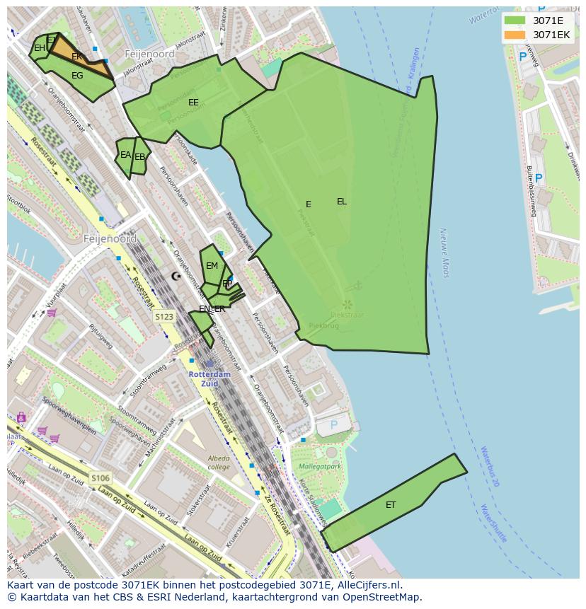 Afbeelding van het postcodegebied 3071 EK op de kaart.