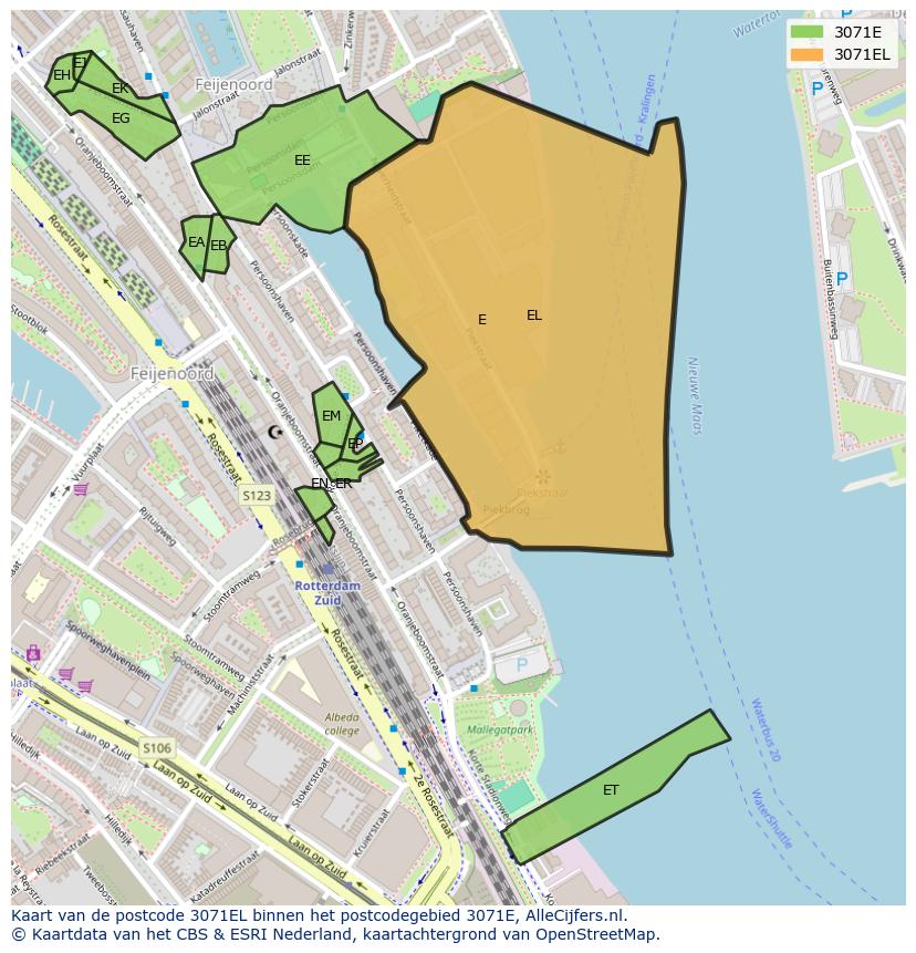 Afbeelding van het postcodegebied 3071 EL op de kaart.