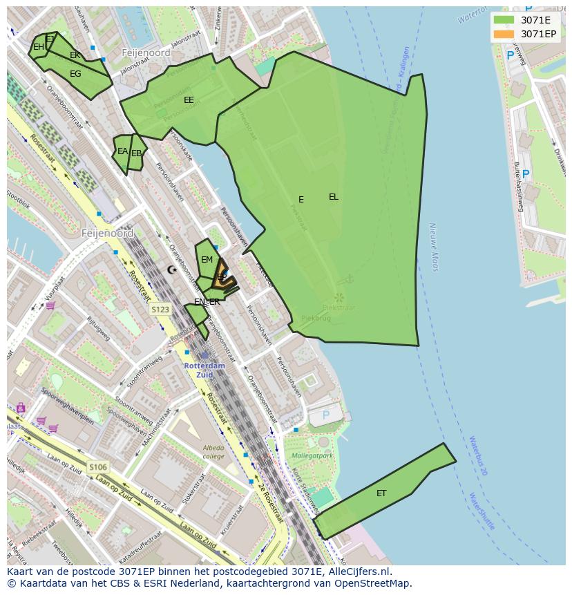 Afbeelding van het postcodegebied 3071 EP op de kaart.