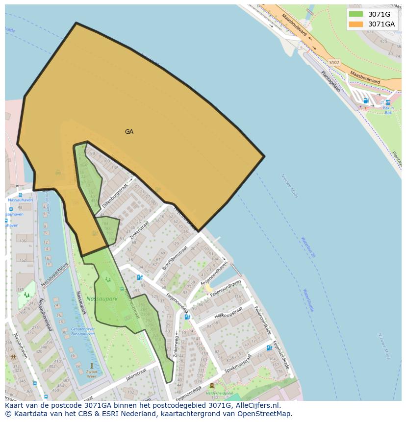 Afbeelding van het postcodegebied 3071 GA op de kaart.
