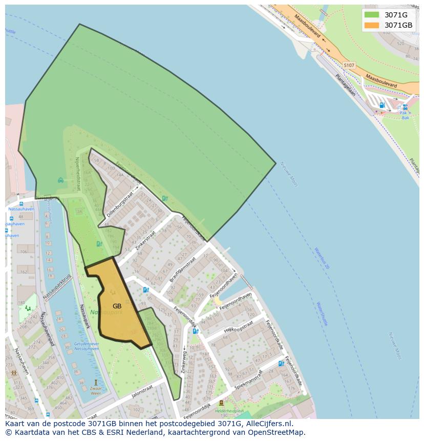 Afbeelding van het postcodegebied 3071 GB op de kaart.