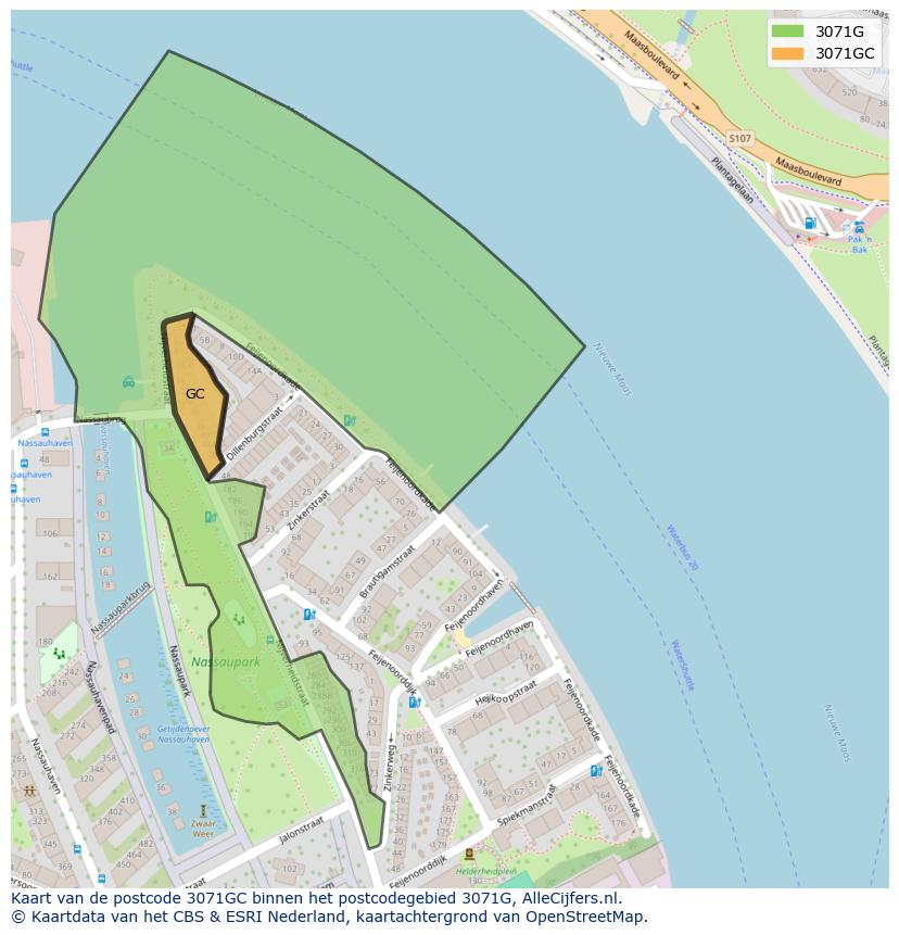 Afbeelding van het postcodegebied 3071 GC op de kaart.