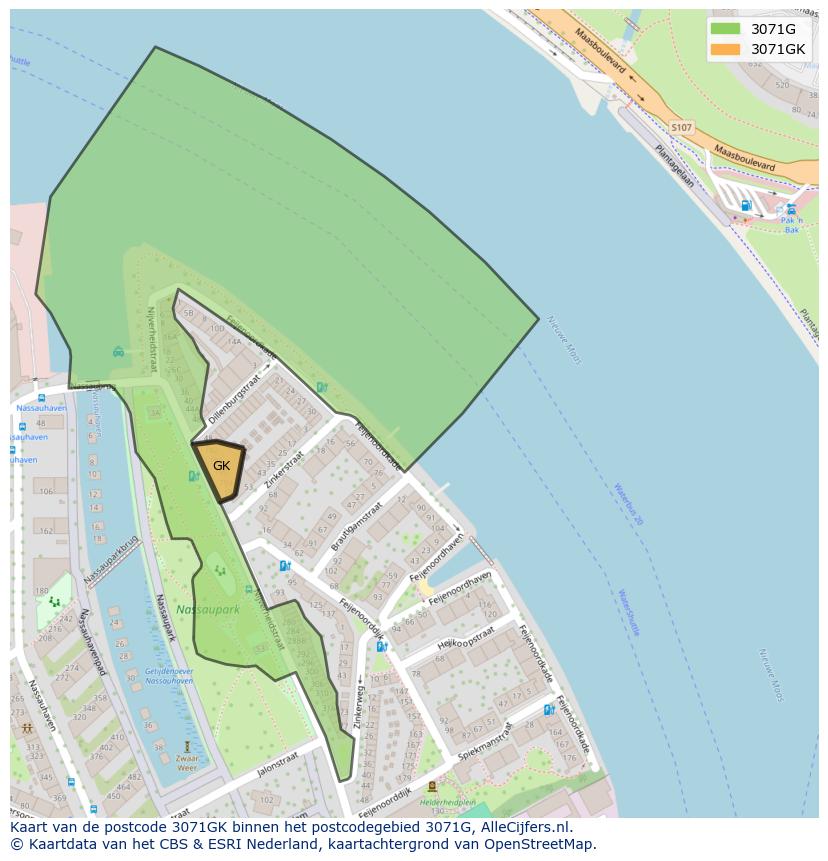 Afbeelding van het postcodegebied 3071 GK op de kaart.