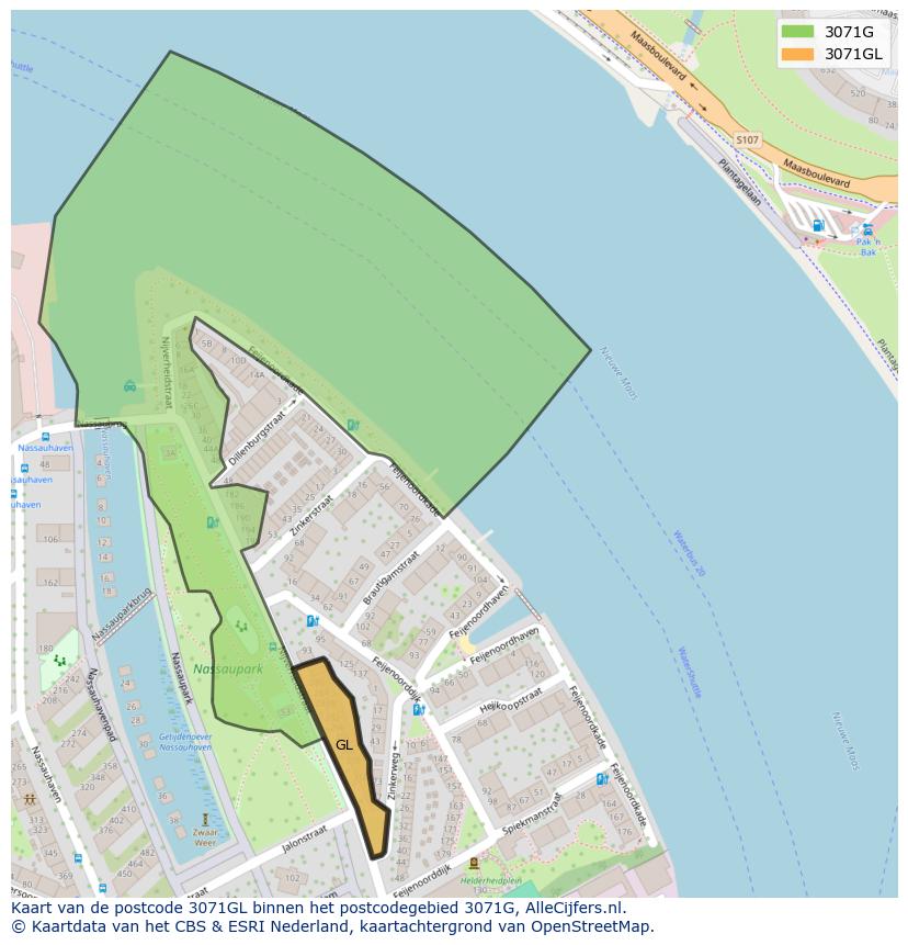 Afbeelding van het postcodegebied 3071 GL op de kaart.