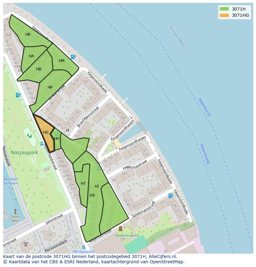 Afbeelding van het postcodegebied 3071 HG op de kaart.