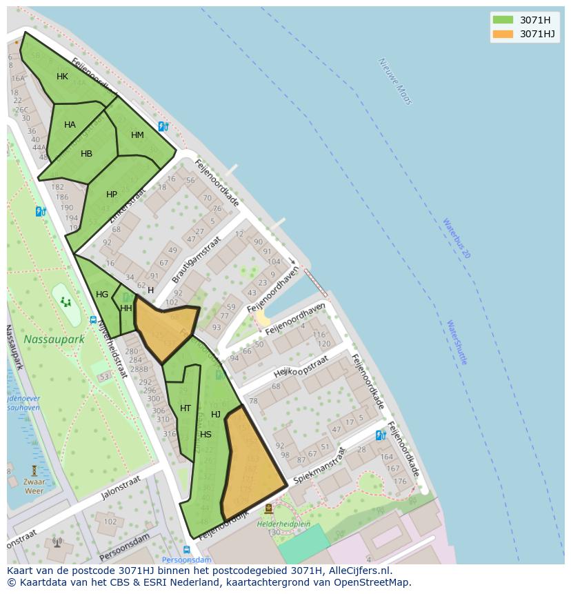 Afbeelding van het postcodegebied 3071 HJ op de kaart.
