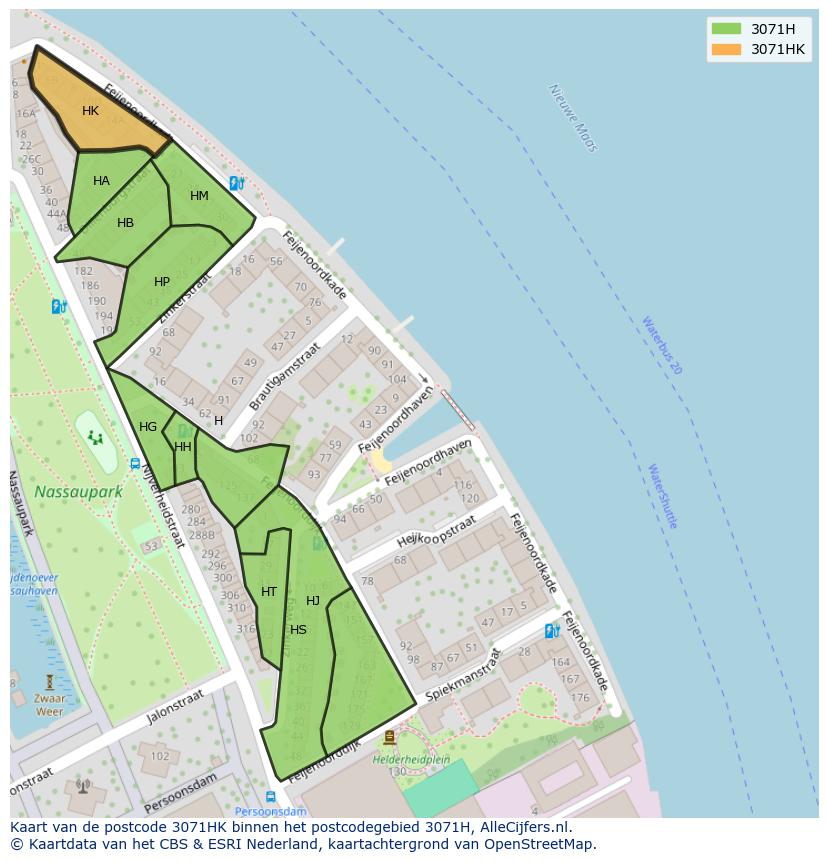Afbeelding van het postcodegebied 3071 HK op de kaart.