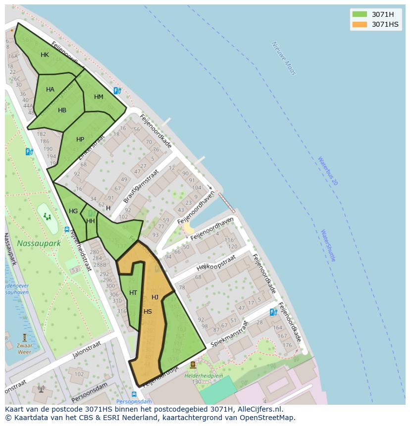 Afbeelding van het postcodegebied 3071 HS op de kaart.