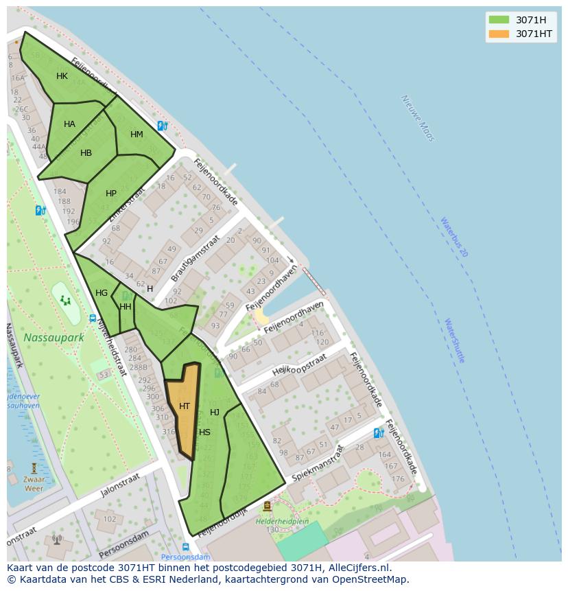 Afbeelding van het postcodegebied 3071 HT op de kaart.