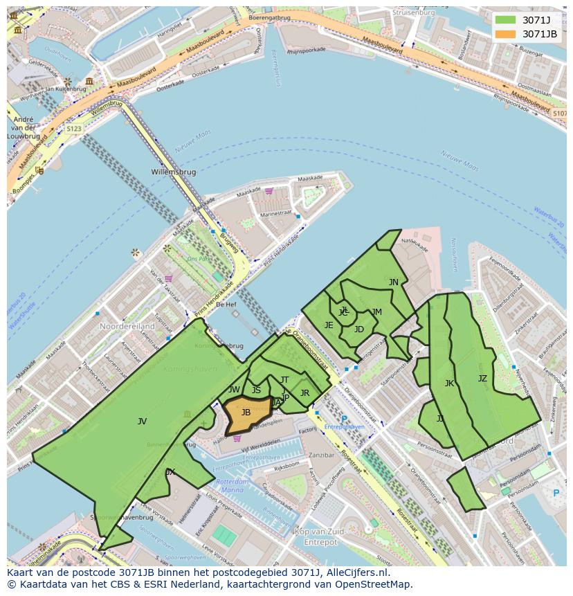 Afbeelding van het postcodegebied 3071 JB op de kaart.