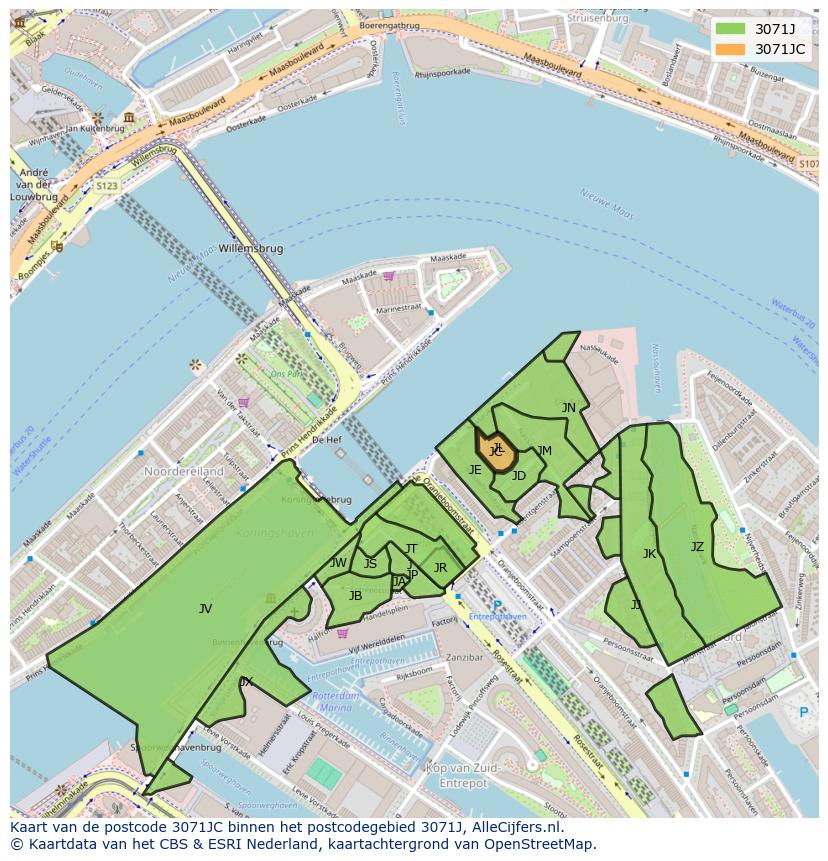Afbeelding van het postcodegebied 3071 JC op de kaart.