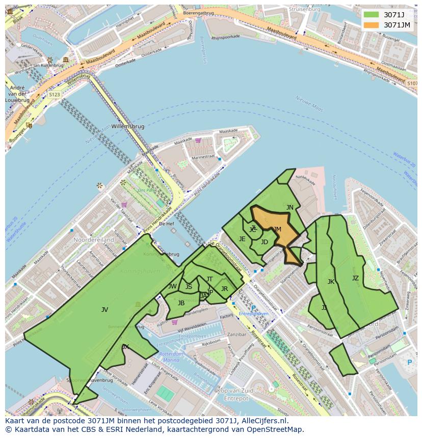 Afbeelding van het postcodegebied 3071 JM op de kaart.
