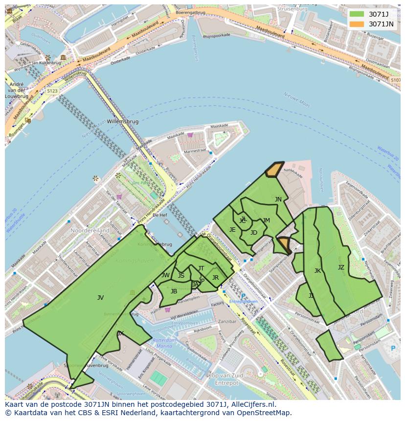 Afbeelding van het postcodegebied 3071 JN op de kaart.