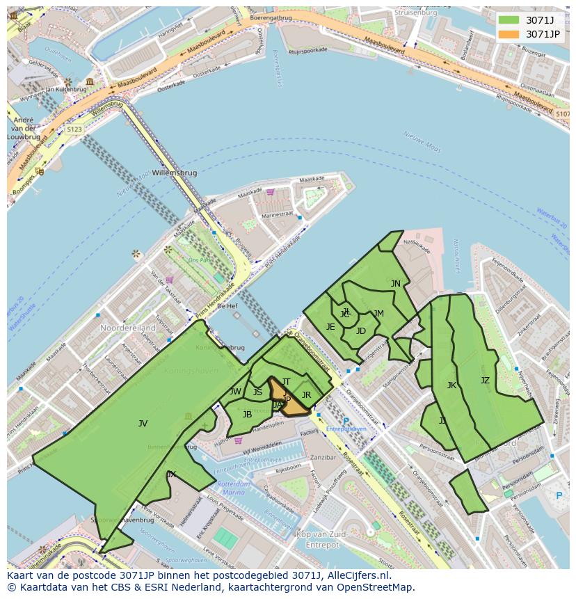 Afbeelding van het postcodegebied 3071 JP op de kaart.