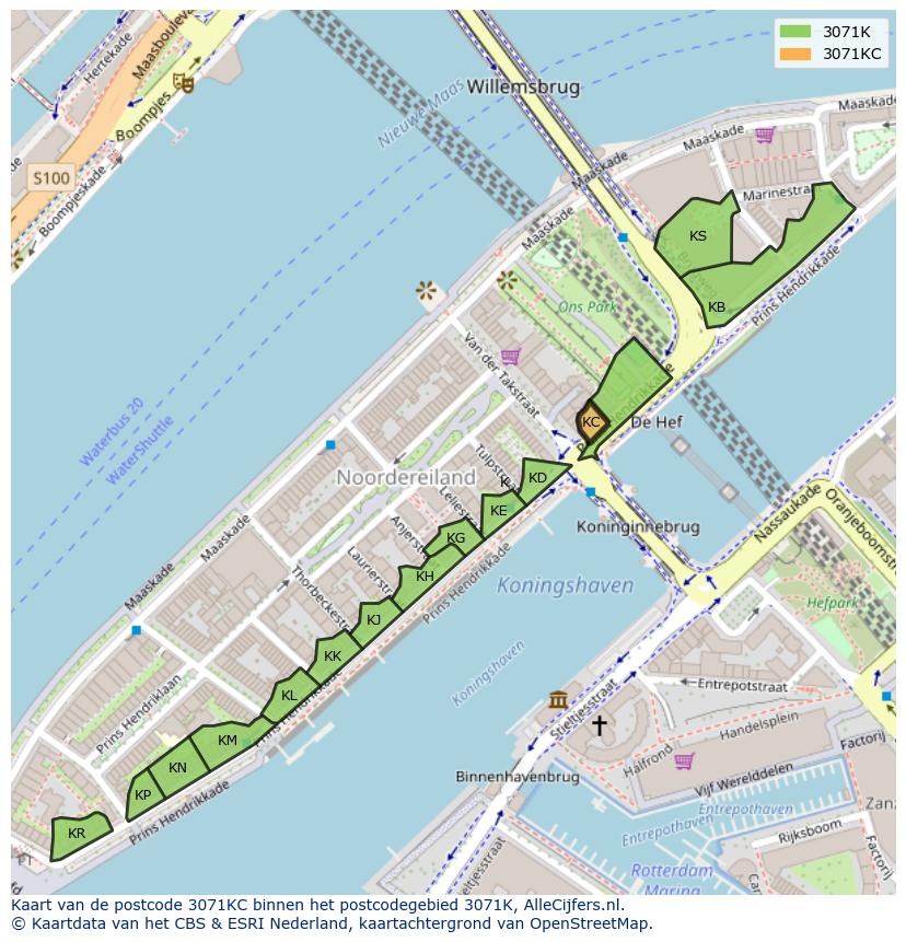 Afbeelding van het postcodegebied 3071 KC op de kaart.