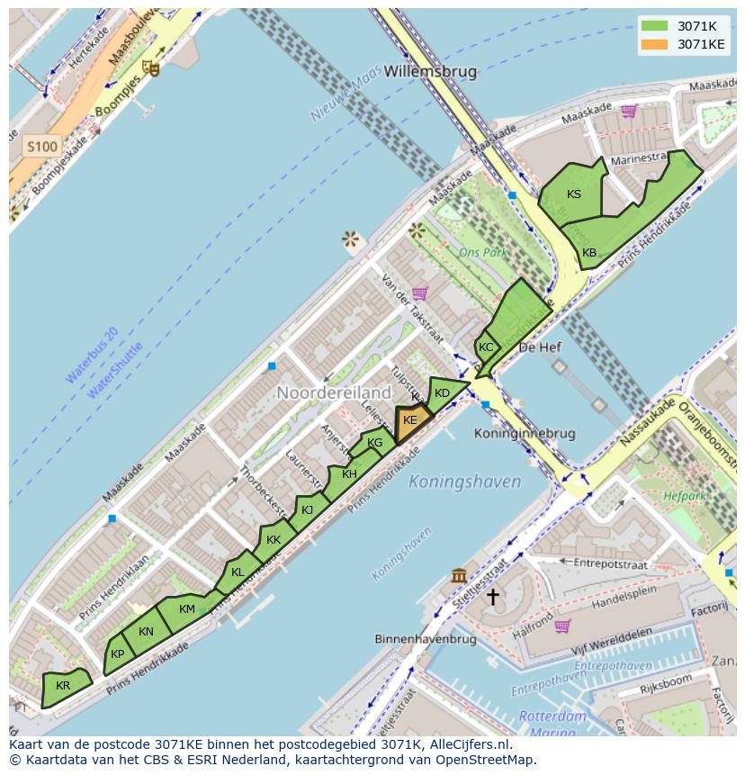 Afbeelding van het postcodegebied 3071 KE op de kaart.