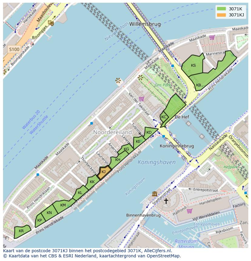 Afbeelding van het postcodegebied 3071 KJ op de kaart.