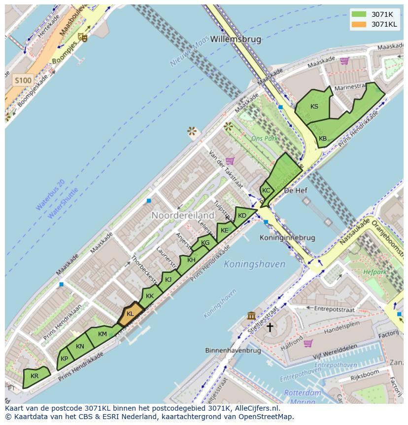 Afbeelding van het postcodegebied 3071 KL op de kaart.