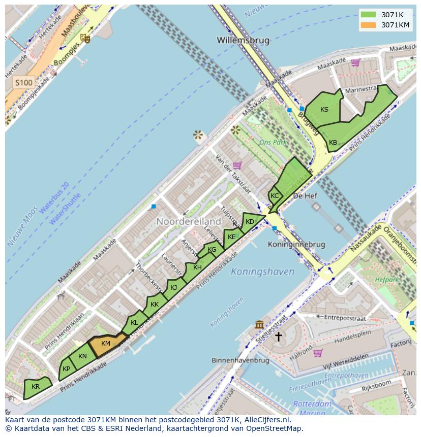 Afbeelding van het postcodegebied 3071 KM op de kaart.