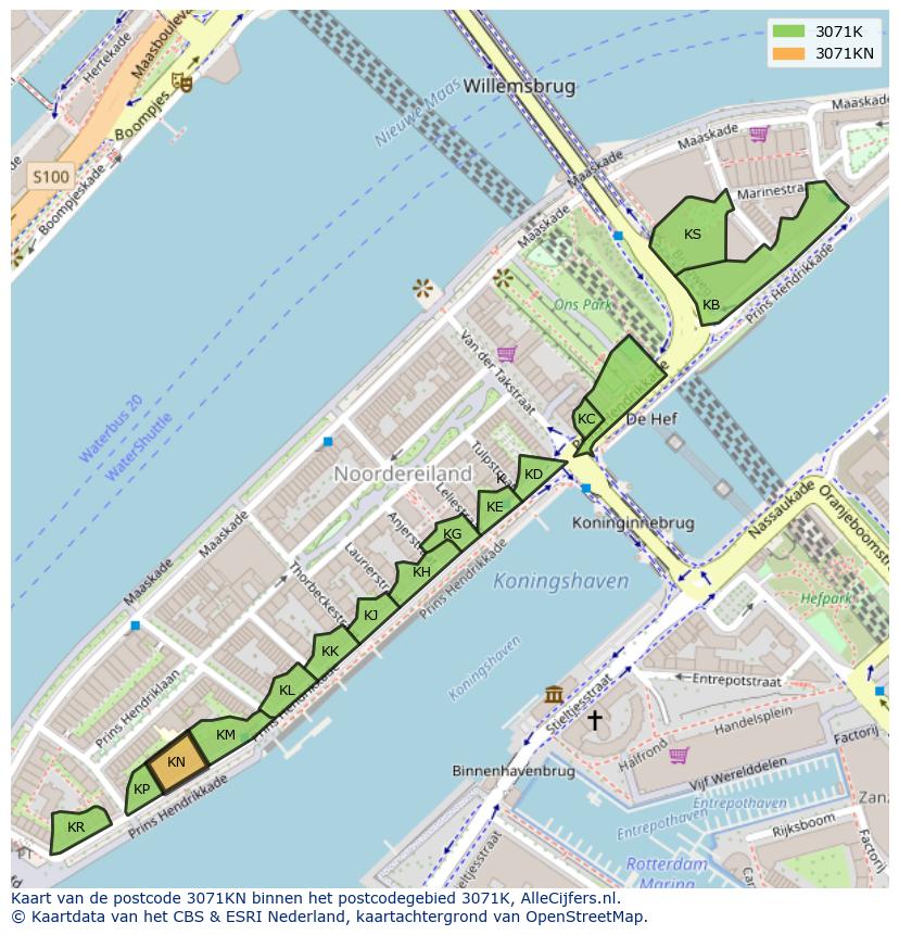 Afbeelding van het postcodegebied 3071 KN op de kaart.