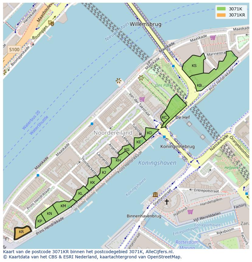 Afbeelding van het postcodegebied 3071 KR op de kaart.