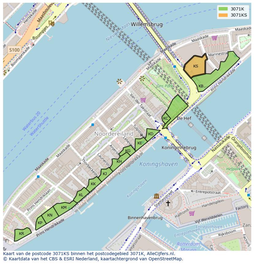 Afbeelding van het postcodegebied 3071 KS op de kaart.