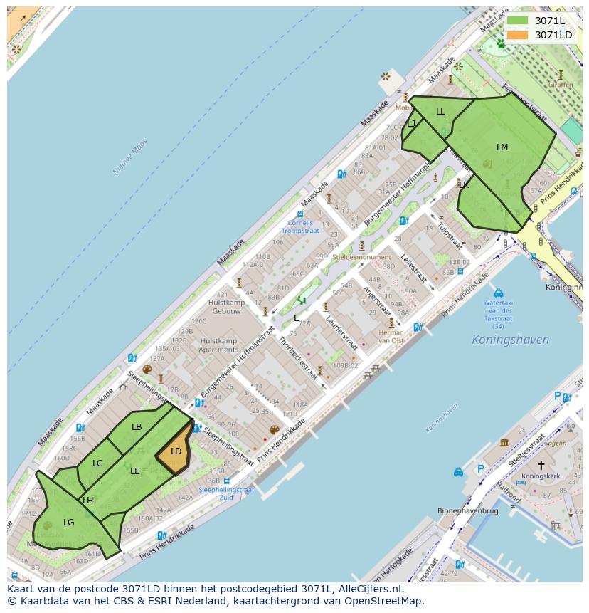 Afbeelding van het postcodegebied 3071 LD op de kaart.